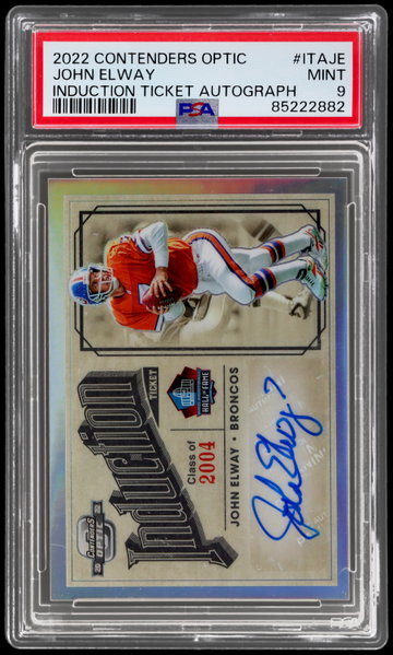 2022 Panini Contenders Optic John Elway Induction Ticket Autograph PSA 9