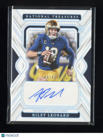 2025 Panini National Treasures Collegiate Riley Leonard #RS-RLD RC Rookie Auto /49 Panini Authentic