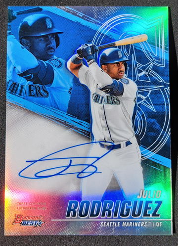  2021 Bowman’s Best JULIO RODRIGUEZ Refractor On Card Auto Mariners #B21 JR RC SP