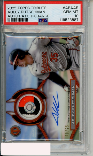 2025 TOPPS TRIBUTE AUTO PATCHES ADLEY RUTSCHMAN #APAAR ORANGE PSA 10 GEM MT