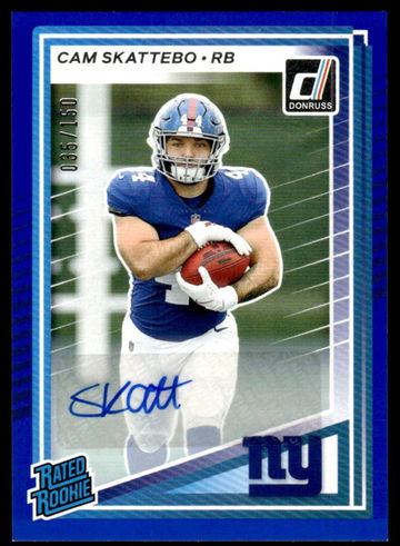 2025 Panini Donruss 302 Cam Skattebo Rated Rookie /150 VG Giants Auto