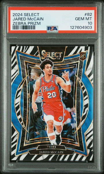 2024 Panini Select Concourse Zebra Prizm Jared Mccain #82 PSA 10