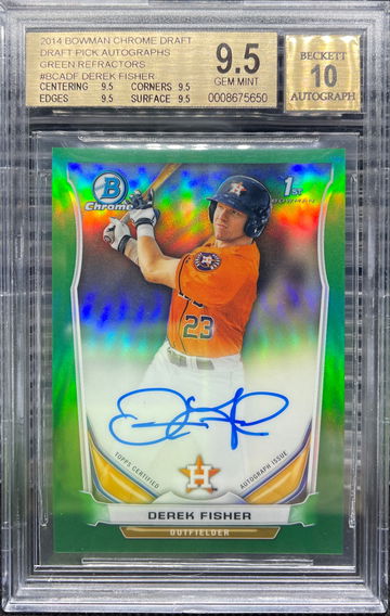 2014 Bowman Chrome Draft Derek Fisher Draft Picks Green Refractor Auto /99 BGS 9.5 - Astros / Twins