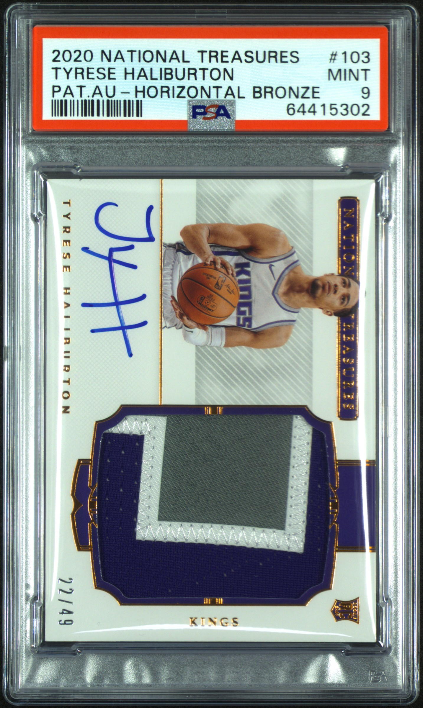 2020 National Treasures Tyrese Haliburton #103 RPA Horizontal Bronze PSA 9 /49