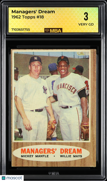 1962 Topps Managers' Dream #18 Mickey Mantle/Willie Mays MBA 3