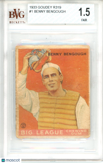 1933 Goudey Big League Chewing Gum Benny Bengough R319 #1 BVG 1.5
