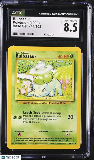 1999 Pokémon Base Set Bulbasaur CGC 8.5 #44/102