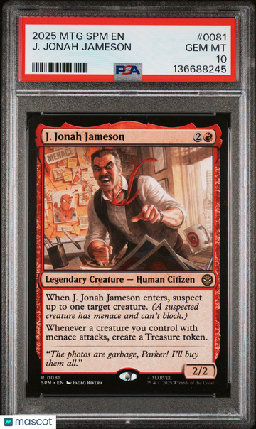 2025 Magic The Gathering Marvel's Spider-Man J. Jonah Jameson Regular Basic 1st Edition PSA 10 #0081