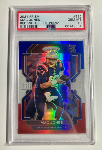 2021 Panini Prizm Mac Jones Red White & Blue Prizm #336 Gem Mint PSA 10