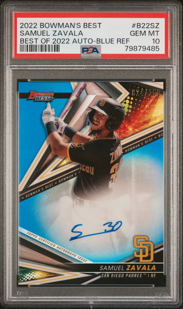 2022 Bowman's Best Blue Refractor Samuel Zavala #B22SZ Auto /150 PSA 10
