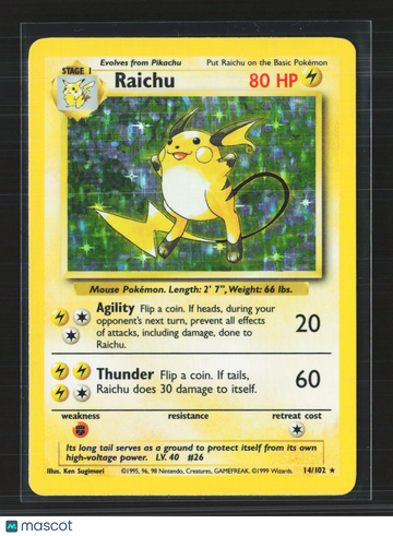 1999 Base Set Raichu Holo Rare #14/102