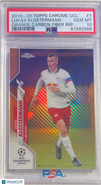 2019 Topps Chrome UEFA Champions League Lukas Klostermann #7 Orange Carbon Fiber Refractor PSA 10