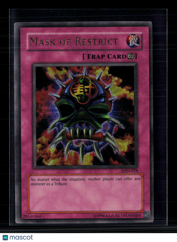 2002 Labyrinth of Nightmare Mask of Restrict Super Rare Continuous Trap Card