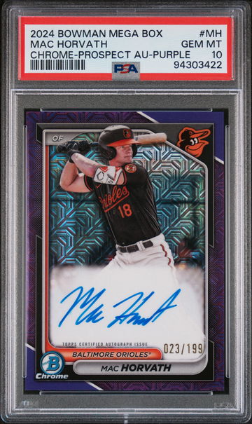 2024 Bowman Mega Box Auto Chrome Purple Mac Horvath /199 PSA 10