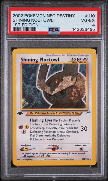2002 Pokemon Neo Destiny 1st Edition Shining Noctowl #110 PSA 4