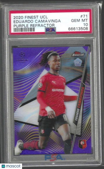 2020 Topps Finest UEFA Champions League Eduardo Camavinga #71 Purple Refractor PSA 10