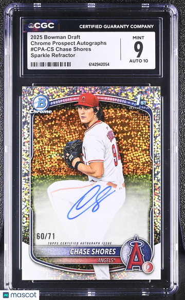 2025 Bowman Draft Chase Shores #CPA-CS Sparkle Refractor Chrome Prospect Autographs 60/71 CGC 9 Auto 10