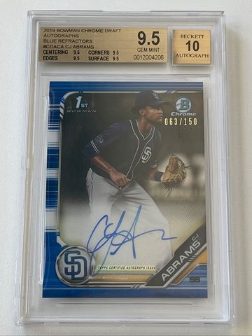 CJ Abrams 2019 Bowman Draft Chrome Auto Blue Refractor #/150 BGS 9.5/10