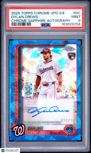 2025 Topps Chrome Sapphire Update Series Topps Chrome Sapphire Dylan Crews #DC /199 PSA 9