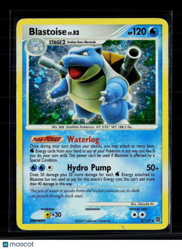 2007 Secret Wonders Blastoise Holo Rare #2/132