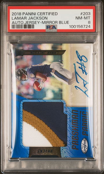 2018 Panini Certified Mirror Blue Lamar Jackson #203 /35 /45 PSA 8