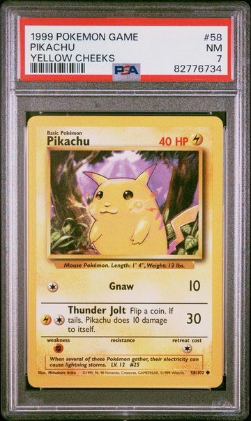 1999 Pokemon Base Set Yellow Cheeks Pikachu #58 PSA 7