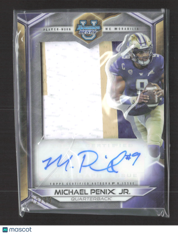 2023 Topps Bowman University Best Football Michael Penix Jr. #JRA-MP /49 Player-Worn Memorabilia Prospect Jumbo Relic Au