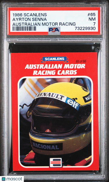1986 Scanlens Australian Motor Racing Ayrton Senna #65 rookie PSA 7
