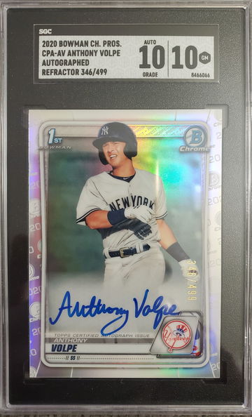 2020 Anthony Volpe Bowman Chrome Auto Refractor SGC 10 w 10 Auto Gem mint