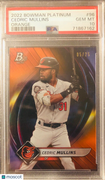 2022 Bowman Platinum CEDRIC MULLINS ORANGE Parallel SP #/25 Orioles POP 1