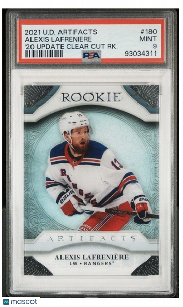 2021-22 Upper Deck Artifacts Alexis Lafreniere #180 Clear Cut Short Print Parallel/Variety Rookie Insert PSA 9