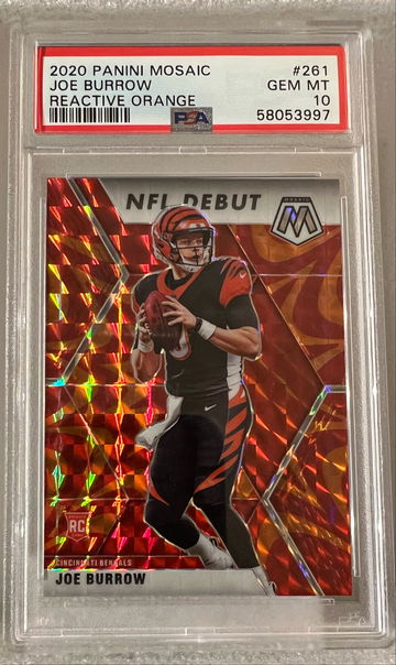 2020 Panini Mosaic Joe Burrow RC #261 Reactive Orange PSA 10 Gem Mint