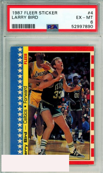 1987 FLEER STICKER LARRY BIRD #4 PSA 6 EX-MT