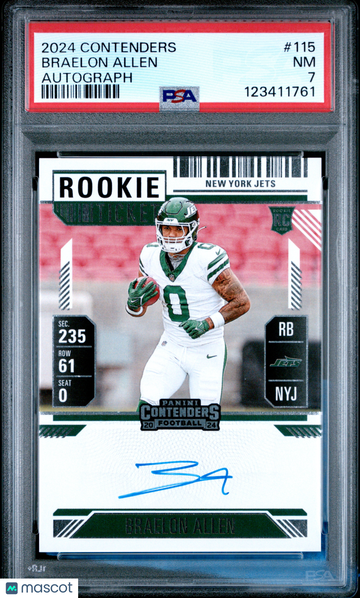 Braelon Allen 2024 Panini Contenders #115-Autograph PSA 7