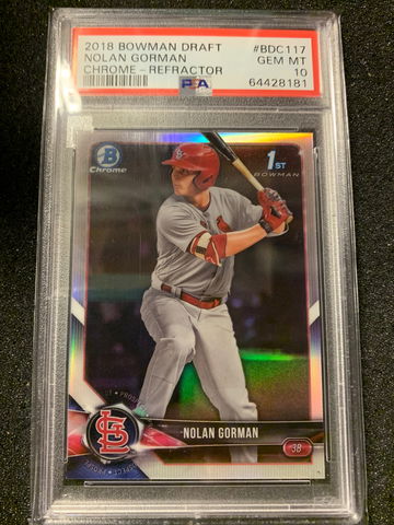 2018 Bowman Chrome Draft NOLAN GORMAN 1st Bowman Refractor #BDC-117 PSA 10
