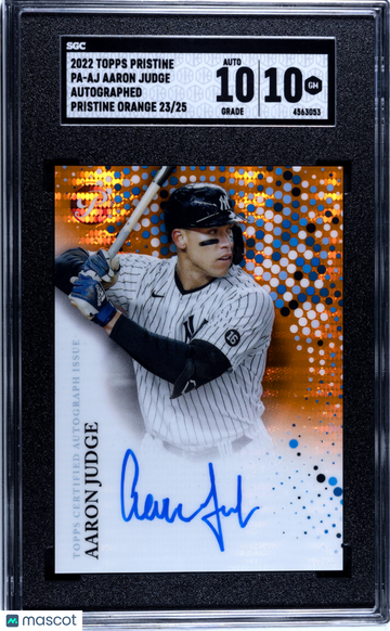 2022 Topps Pristine Aaron Judge #PA-AJ Autograph Orange Refractor 25 SGC 10 Auto 10