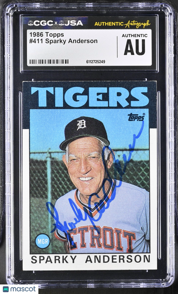 1986 Topps Sparky Anderson #411 AU CGC A Authentic JSA Auto Authentic