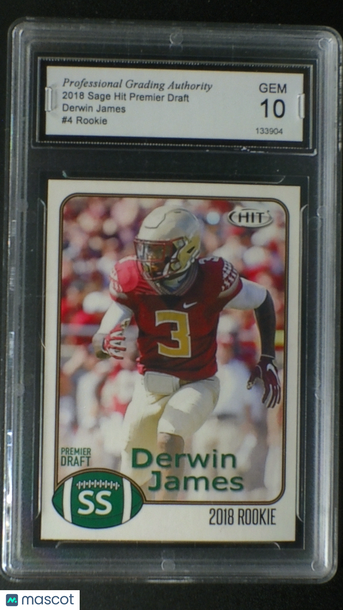 2018 Sage Hit Premier Draft Derwin James #4 Rookie Base Set PGA 10