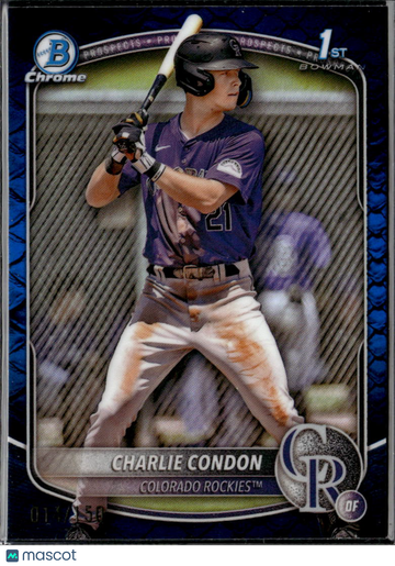 Charlie Condon 2025 Bowman Chrome Blue Lunar Refractor Colorado Rockies