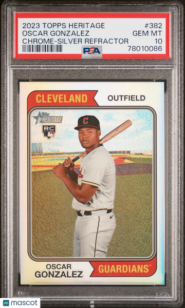 2023 Topps Heritage Oscar Gonzalez #382 SILVER REFRACTOR PSA 10