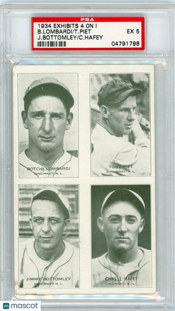 1934 Exhibits 4 On 1 T. Piet B. Lombardi J. Bottomley C. Hafey PSA 5