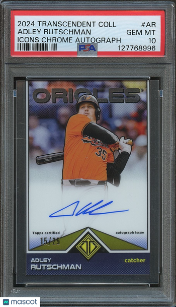 2024 Topps Transcendent Collection Transcendent Icons Chrome Autographs Adley Rutschman #AR /25 PSA 10 Topps
