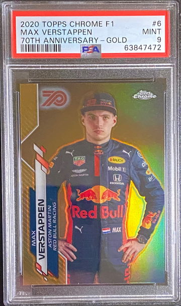 2020 Topps Chrome F1 Max Verstappen Gold 70th Anniversary Refractor Formula PSA 9