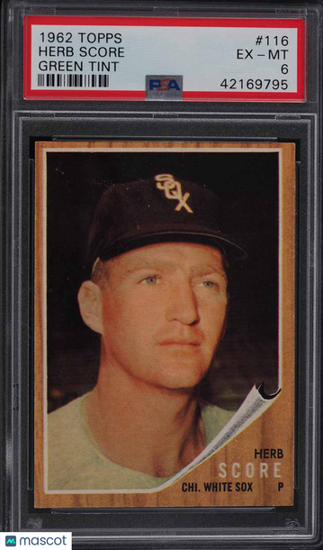 1962 Topps Baseball Herb Score #116 Green Tint PSA 6