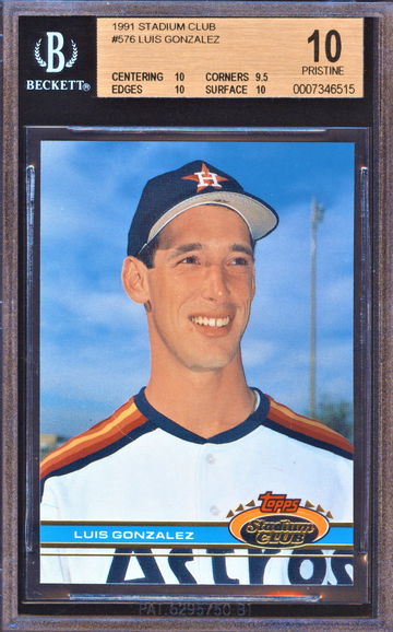 Luis Gonzalez 1991 Stadium Club BGS 10 PRISTINE 1/1