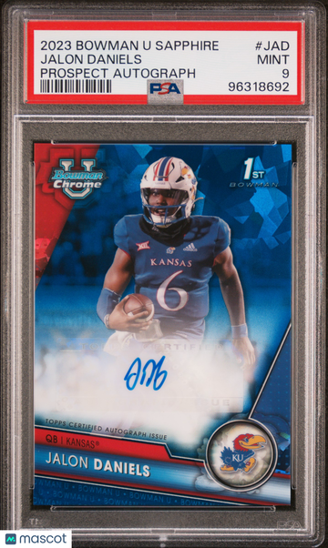 2023 Bowman University Chrome Sapphire Prospect Autograph Jalon Daniels #JAD PSA 9
