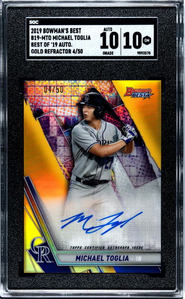 2019 Bowman's Best #B19-MTO Michael Toglia Best Of '19 Auto. Gold Refractor /50 SGC 10