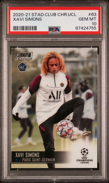 2020 TOPPS STADIUM CLUB CHROME UEFA UCC XAVI SIMONS #63 RC ROOKIE PSA 10