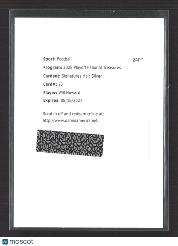 2025 Panini Playoff National Treasures Signatures Holo Silver Will Howard #20 Redemption