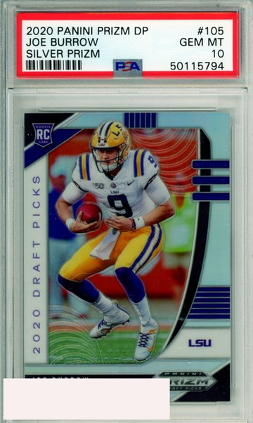 2020 PANINI PRIZM DRAFT PICKS JOE BURROW #105 SILVER PRIZM ROOKIE PSA 10 GEM MT